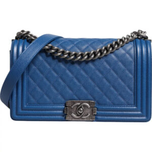 CHANEL - Bolso de hombro mediano de piel de cordero azul con doble cadena
