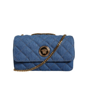 VERSACE - Bolso cruzado de cuero de mezclilla acolchado azul