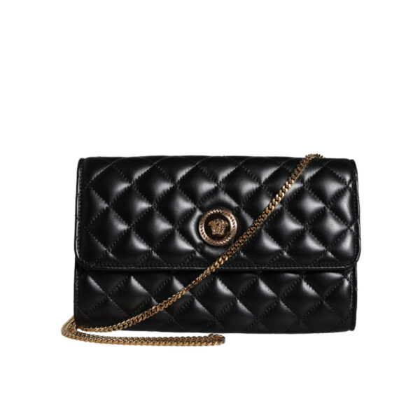 VERSACE - Bolso cruzado de hombro de napa acolchada negra