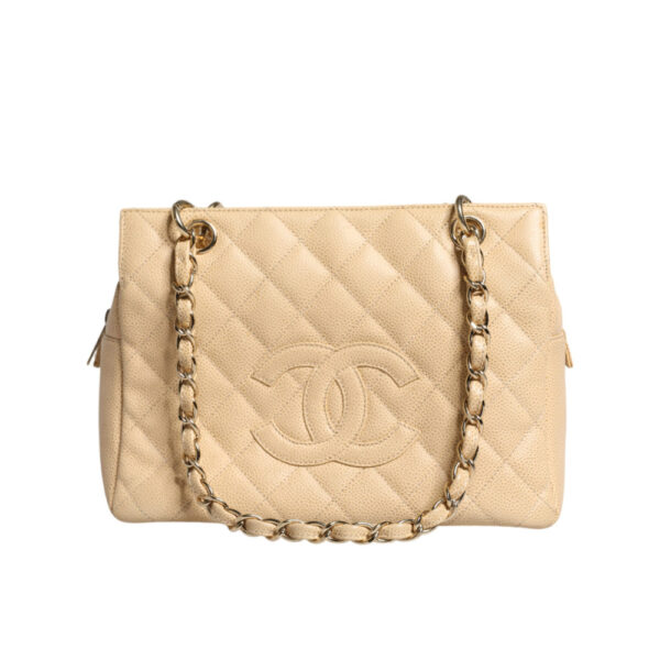 CHANEL - Bolso de hombro Matelassé Caviar De Coco con cadena en color beige