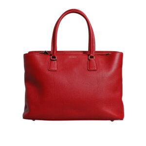 DOLCE & GABBANA - Bolso de asa superior con placa de logo de cuero de ternera roja