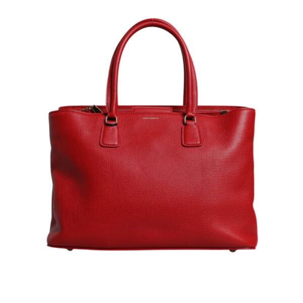 DOLCE & GABBANA - Bolso de asa superior con placa de logo de cuero de ternera roja