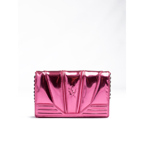 FERRARI - Bolso de cuero patent rosa metálico con cadena