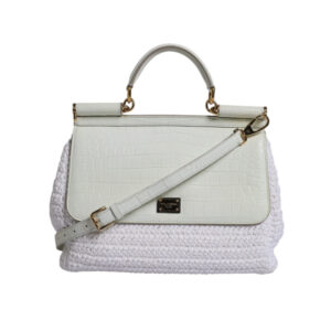 DOLCE & GABBANA - Bolso Bandolera de Asa Superior de Cuero de Rafia Blanco