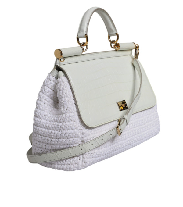 DOLCE & GABBANA - Bolso Bandolera de Asa Superior de Cuero de Rafia Blanco - Image 3