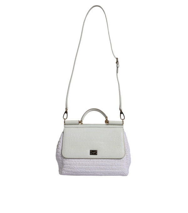 DOLCE & GABBANA - Bolso Bandolera de Asa Superior de Cuero de Rafia Blanco - Image 2