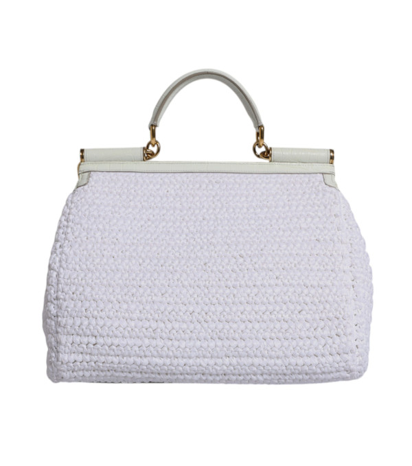 DOLCE & GABBANA - Bolso Bandolera de Asa Superior de Cuero de Rafia Blanco - Image 4