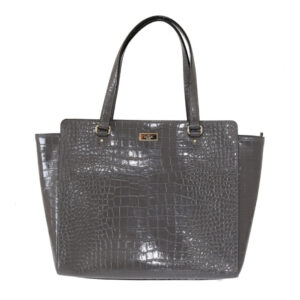 KATE SPADE - Bolso de mano Elissa Bristol Drive de piel con relieve de cocodrilo gris