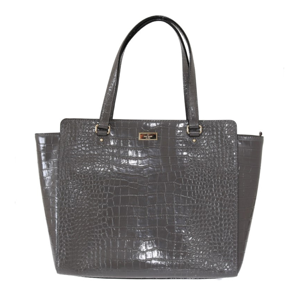 KATE SPADE - Bolso de mano Elissa Bristol Drive de piel con relieve de cocodrilo gris
