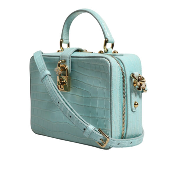 DOLCE & GABBANA - Bolso de hombro de cuero con relieve en verde menta y candado - Image 3