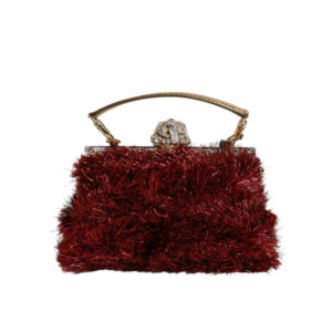 DOLCE & GABBANA - Mod. VANDA - Bolso de Mano de Noche con Cristales de Tinsel de Cadena Roja de Oro